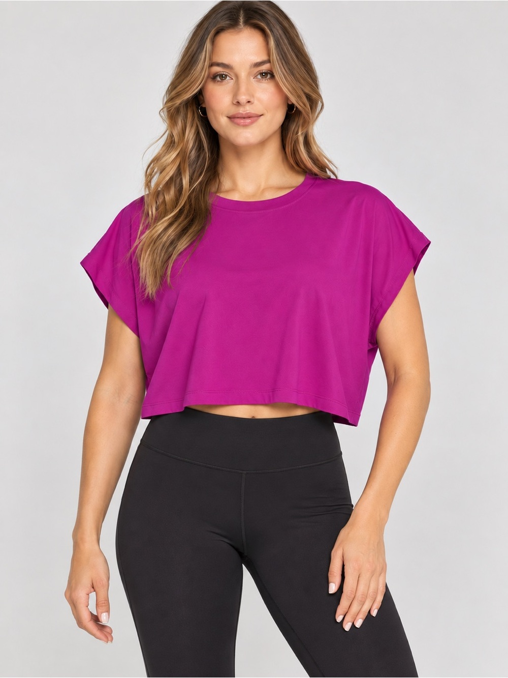 Champion Medium Magenta Pink Mesh Back Crop Top Boxy Crew Neck Workout Tee Shirt
